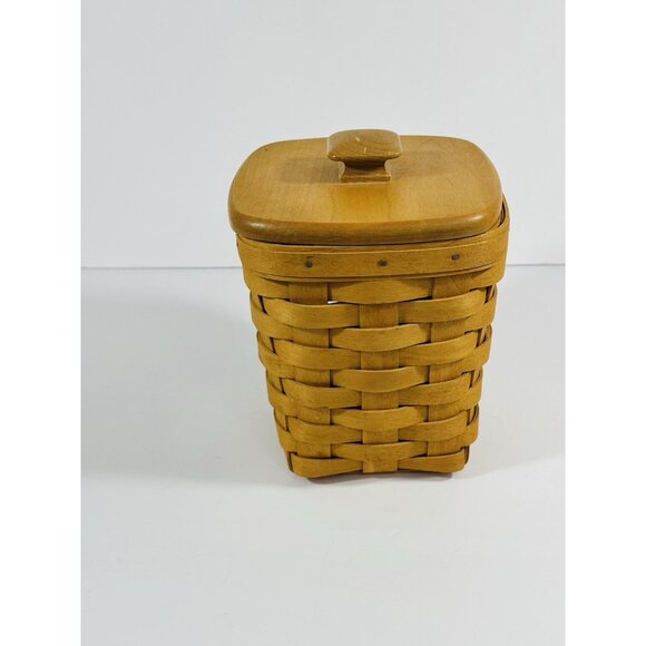 Longaberger 1997 Small Spoon Basket Brown With Woodcrafts Knob Lid 6” Vintage - Picture 6 of 10